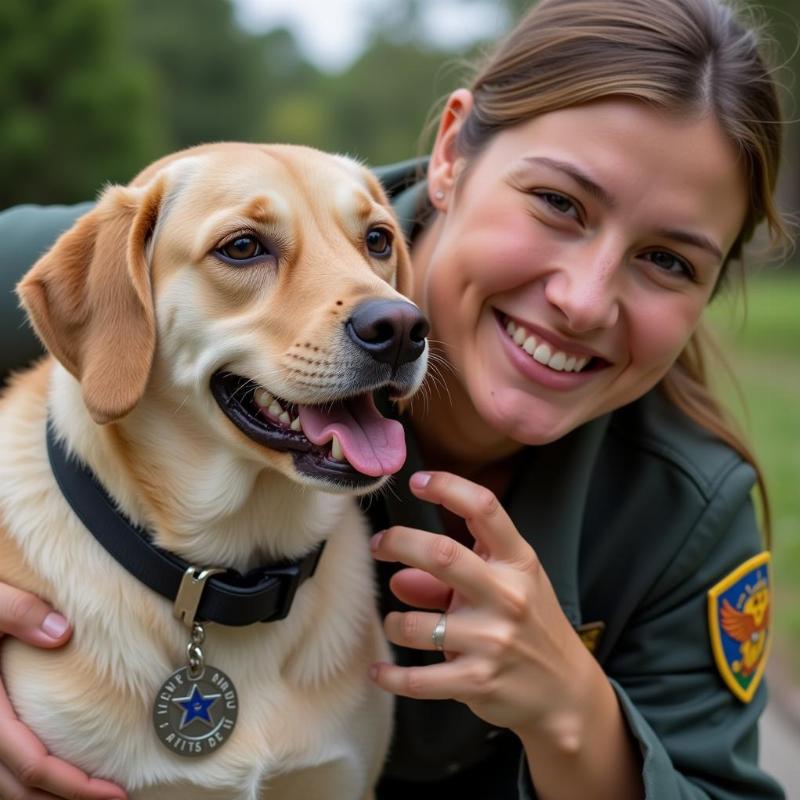 Happy dog reunited with owner after being found thanks to a dog license