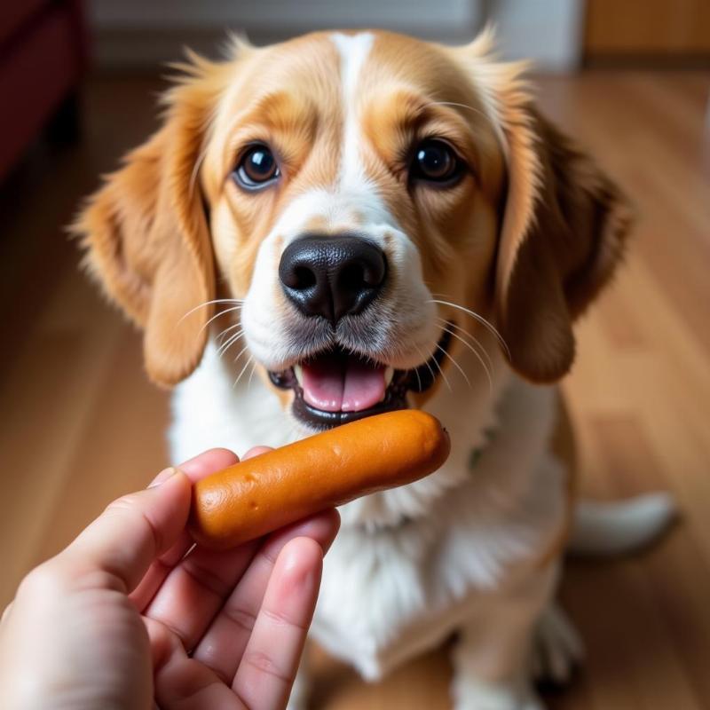 Dog Looking Longingly at a Corn Dog