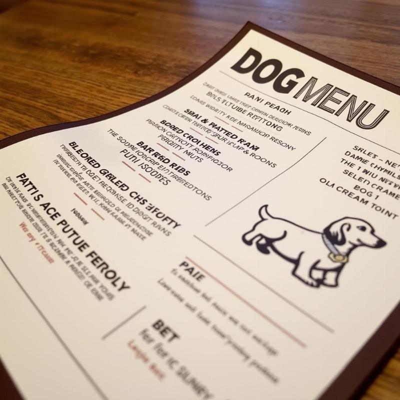 A dog-specific menu at a restaurant in The Woodlands, Texas, offering a variety of healthy and delicious treats for dogs.