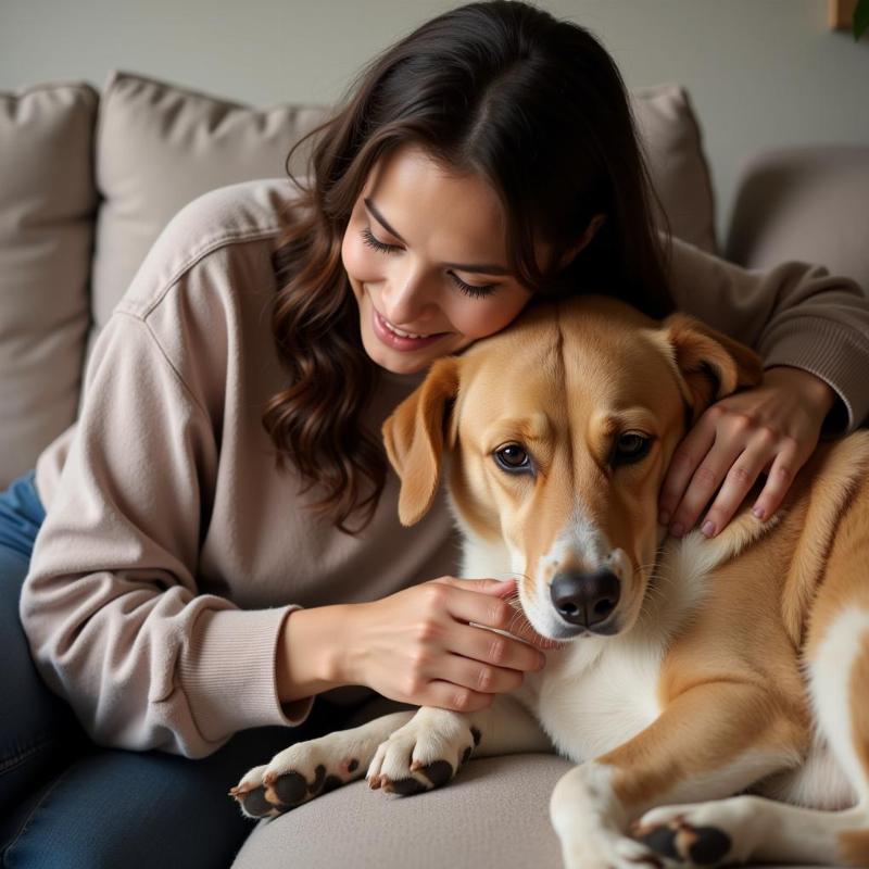 Dog Mom and Dog Cuddling on Couch