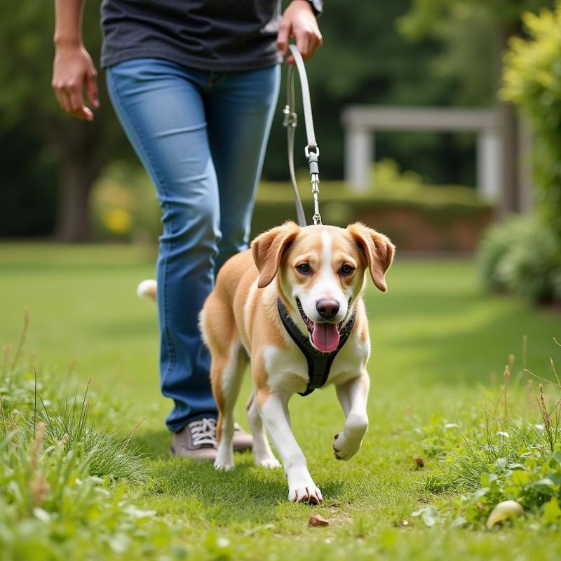 Dog on Leash in Park