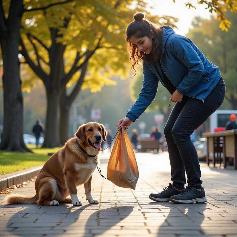 Dog owner cleaning up after their dog