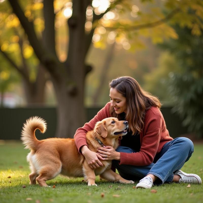 Dog Owner Interaction with Amber Coated Dog