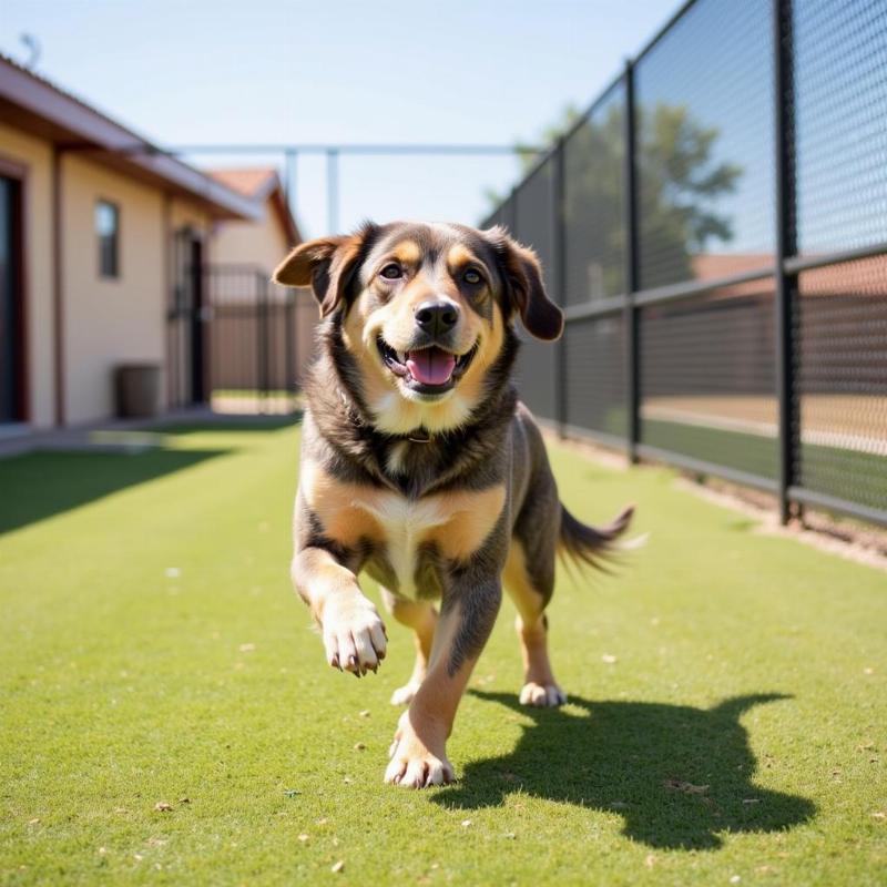 Happy dog playing at a Las Cruces dog kennel