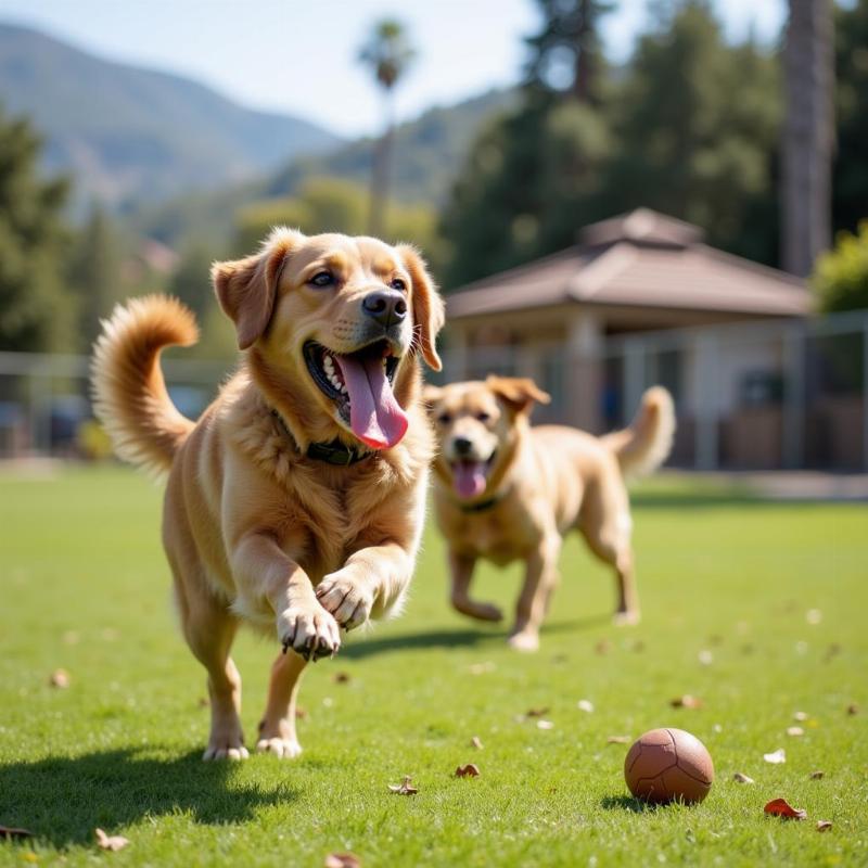 Happy dog playing fetch in a Santa Maria, CA dog park