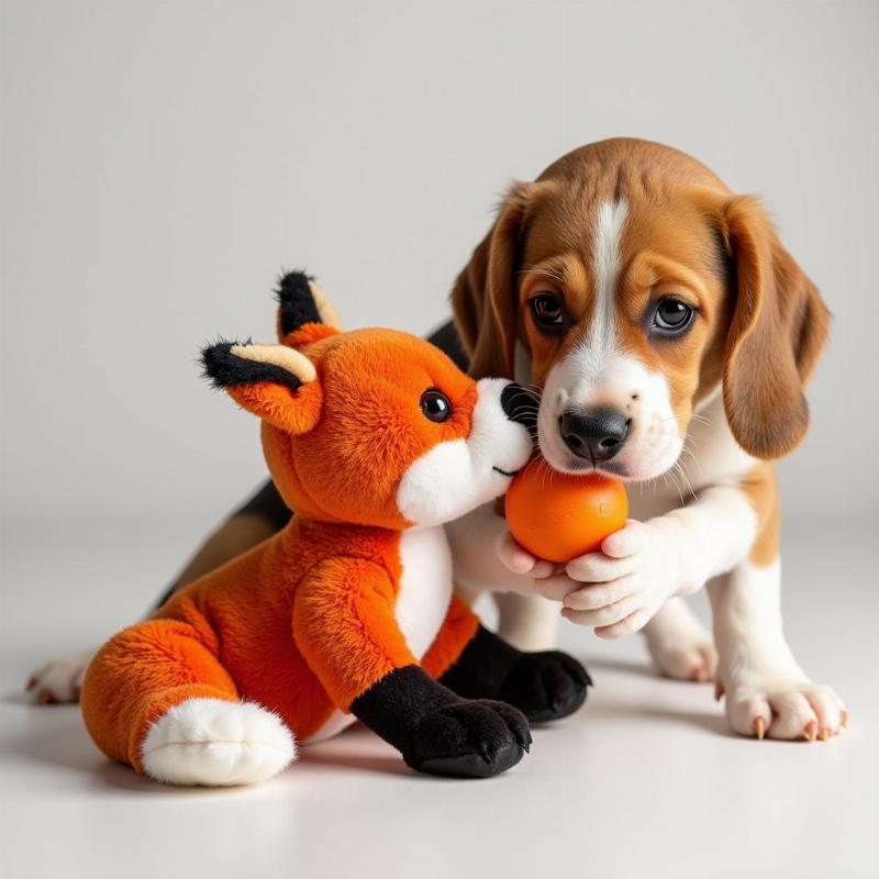 Dog playing with Plush Toy Containing Squeaker