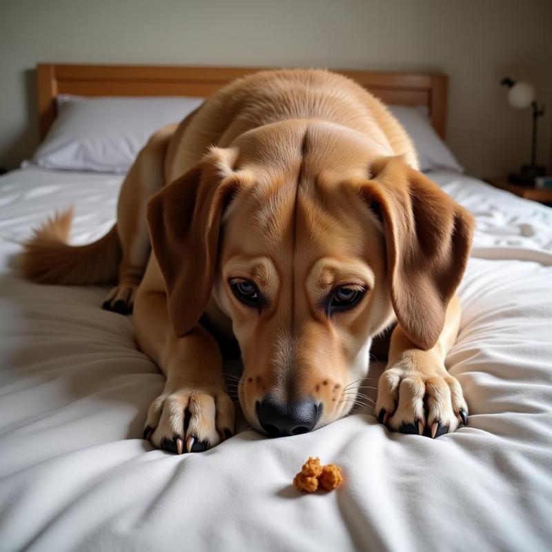 Dog Exhibiting Anxiety and Fear by Pooping on the Bed