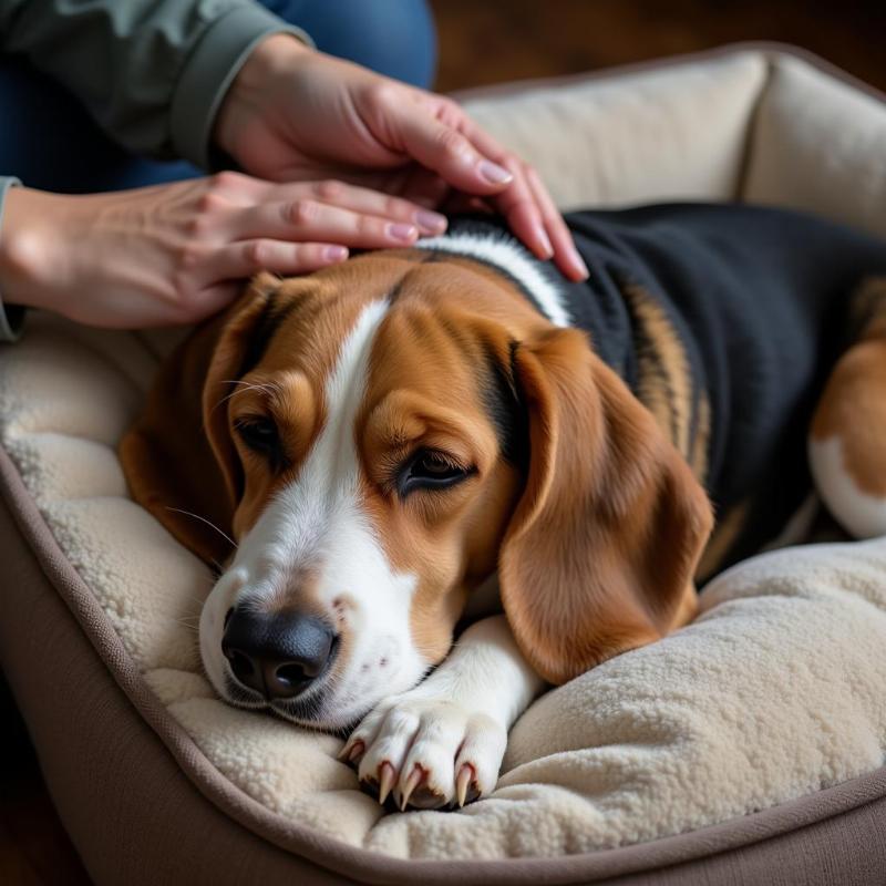 Dog purring while being petted by owner