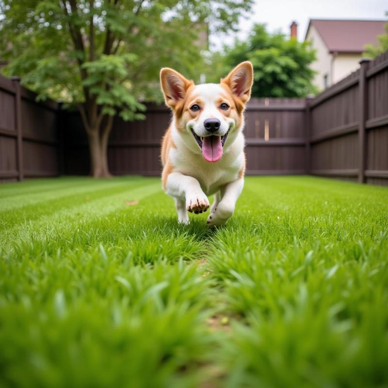 Dog playing in a safe yard after Bifen application