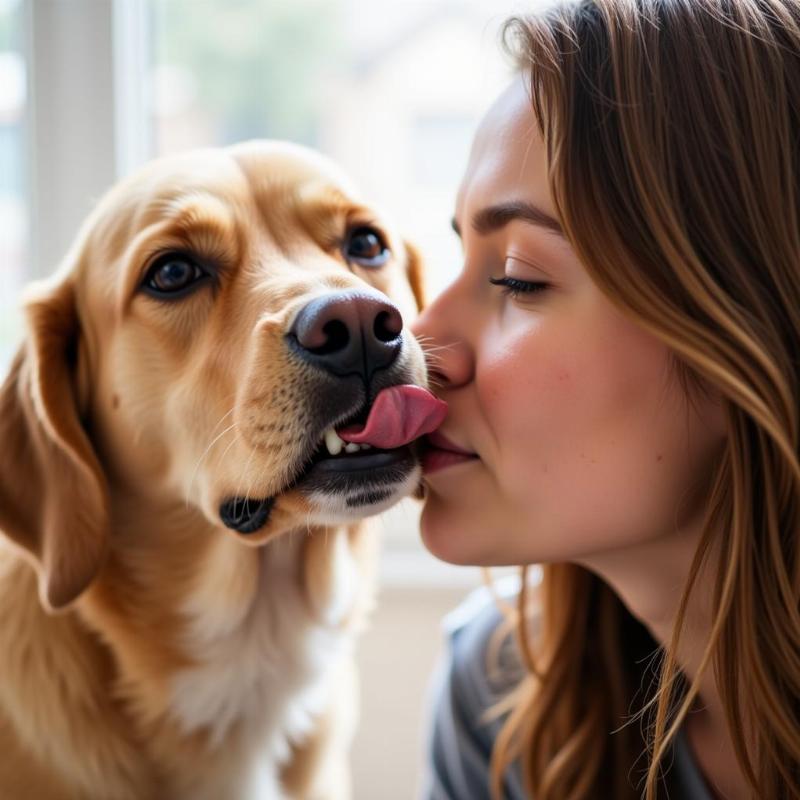 Dog showing affection to owner