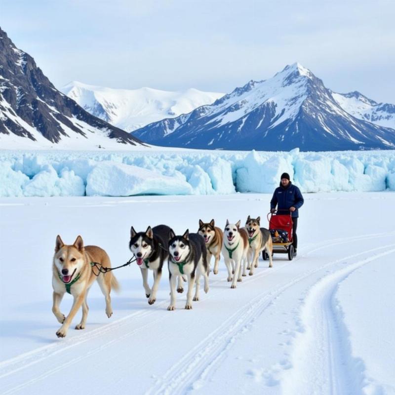 Dog sled team on a glacier in Juneau