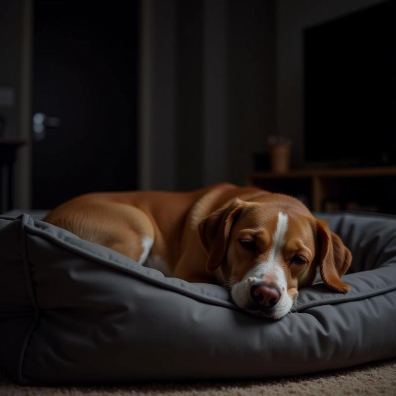 Dog sleeping peacefully on dog bed