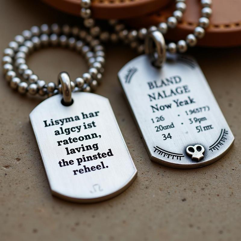 Close-up of personalized dog tags with custom engraving, showcasing American cultural trend.