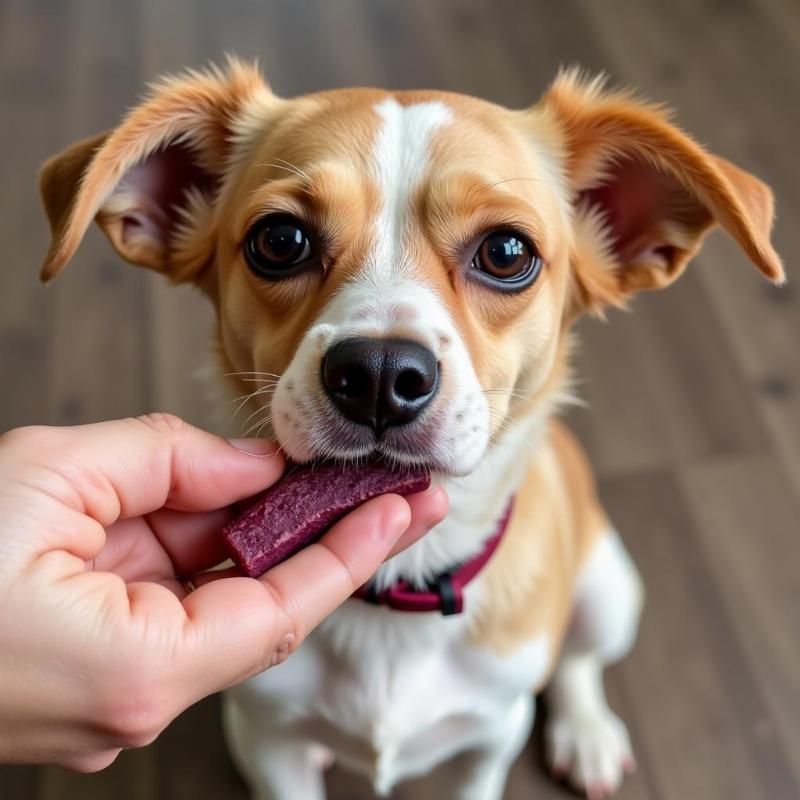 Dog taking a passion flower chew