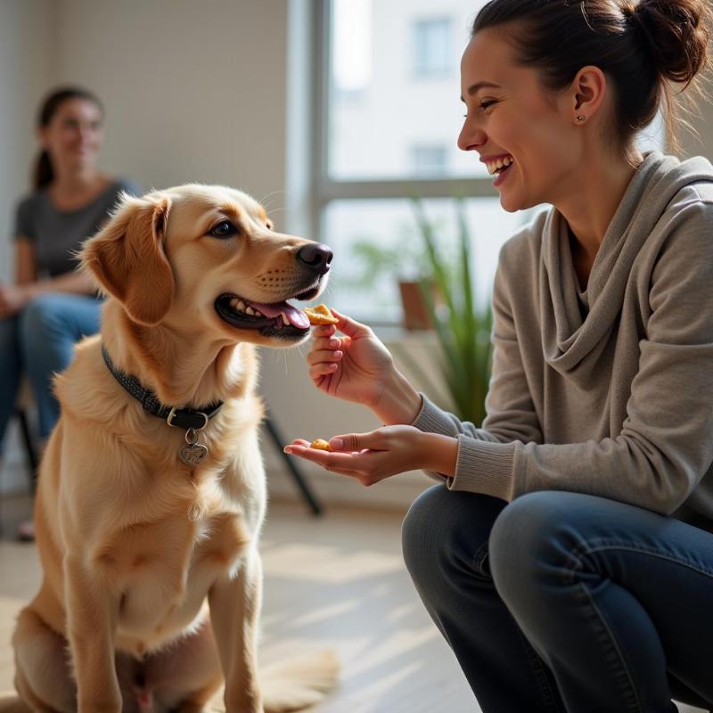 Dog training with positive reinforcement