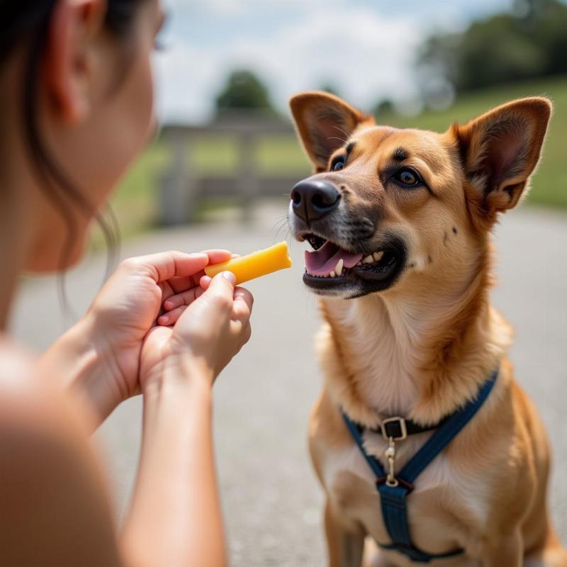 Dog training with string cheese