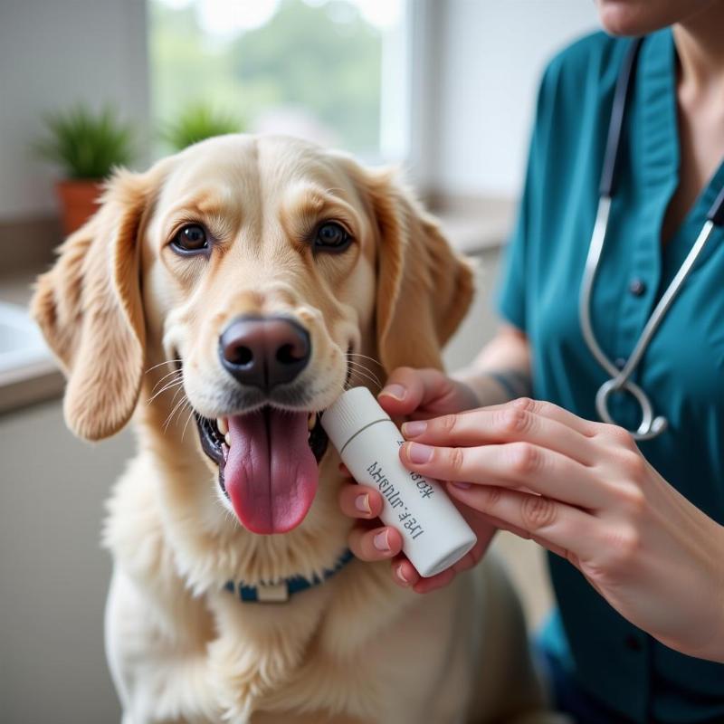 Dog Using Antiseptic Oral Rinse