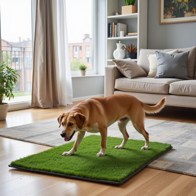 Dog Using a Grass Potty Pad Indoors