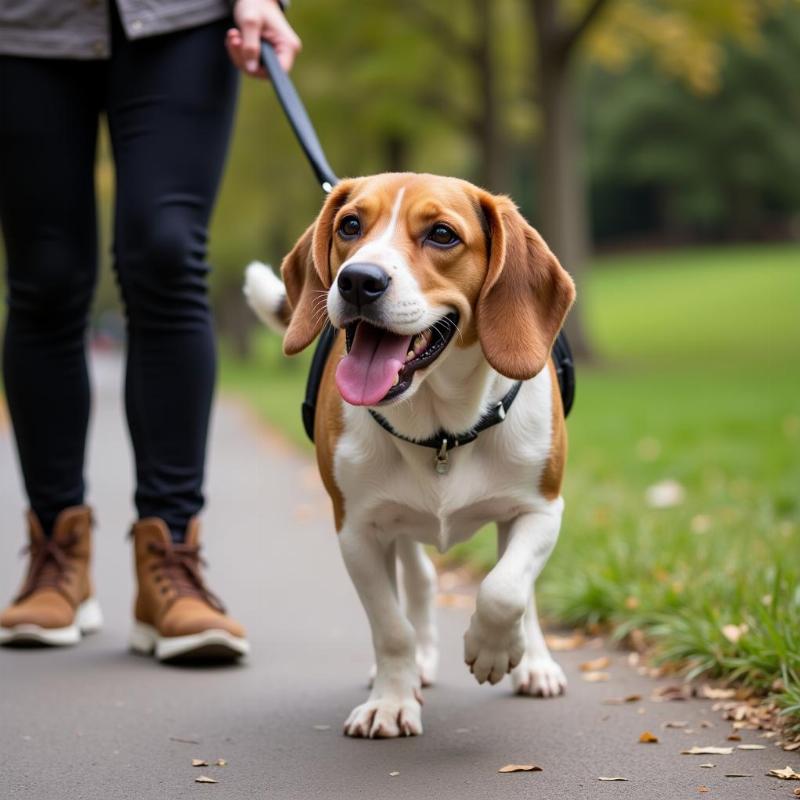 Dog Walking Correctly on a Leash with Owner