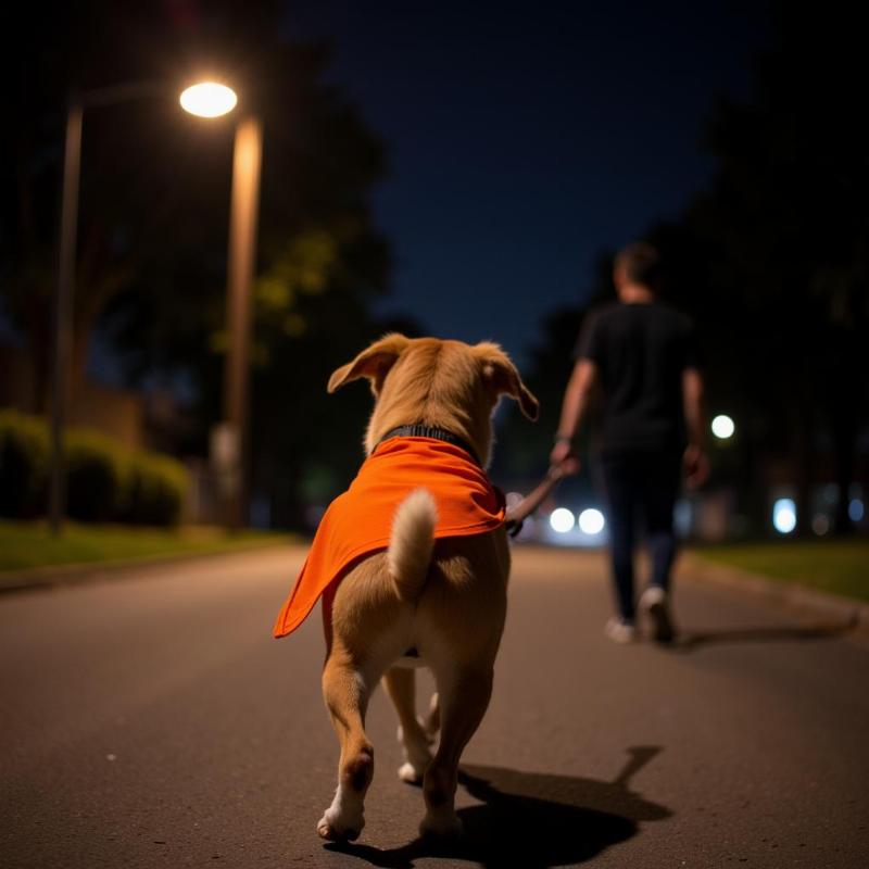 Chó đeo khăn bandana sáng màu vào ban đêm