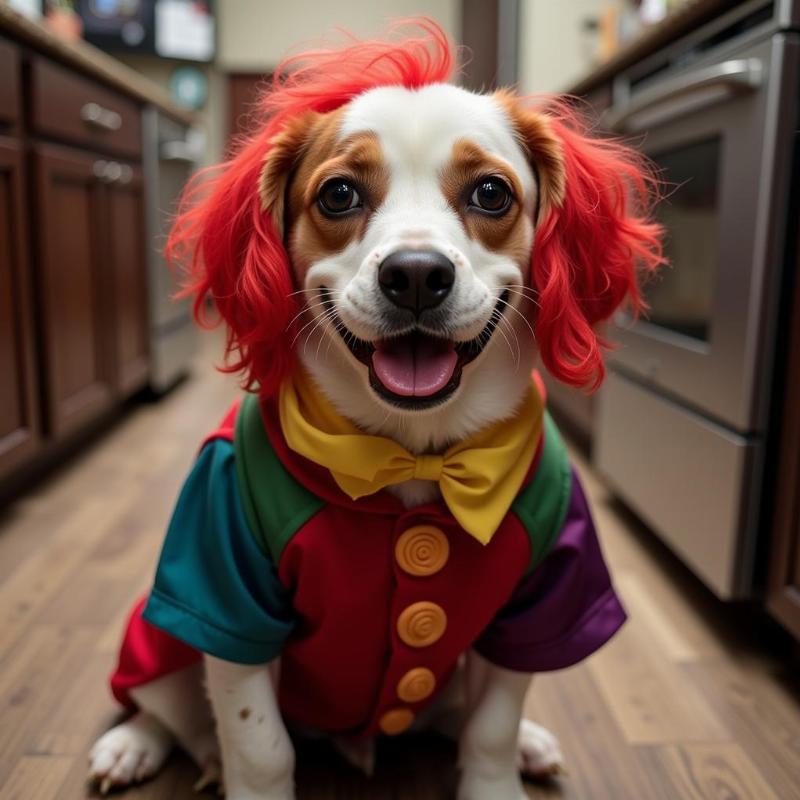 Dog Wearing a Killer Clown Costume Safely