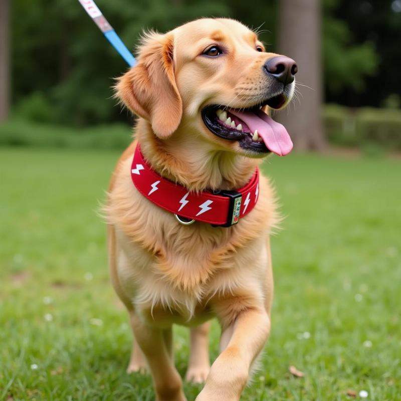 Dog Wearing a Lightning Bolt Collar While Walking