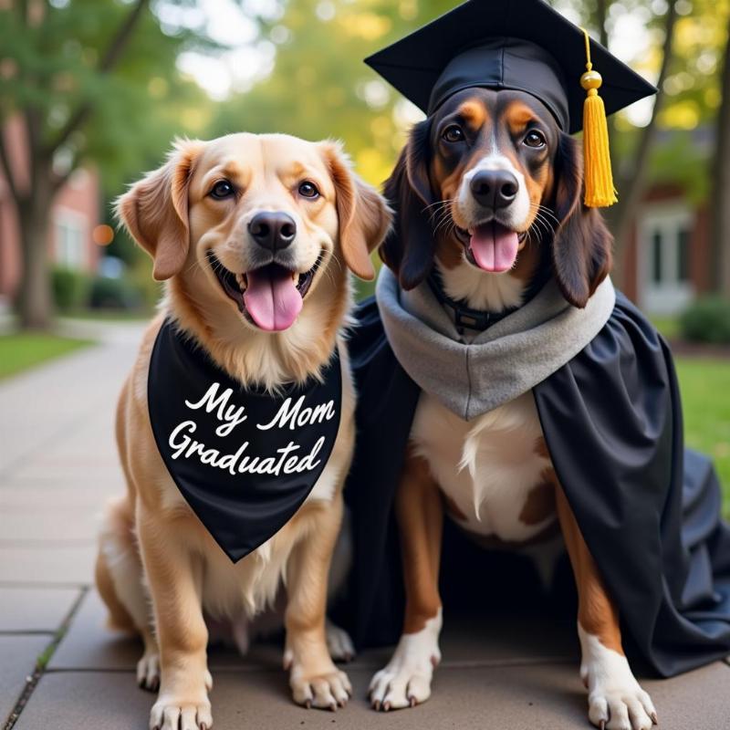 Dog Proudly Wearing a "My Mom Graduated" Bandana