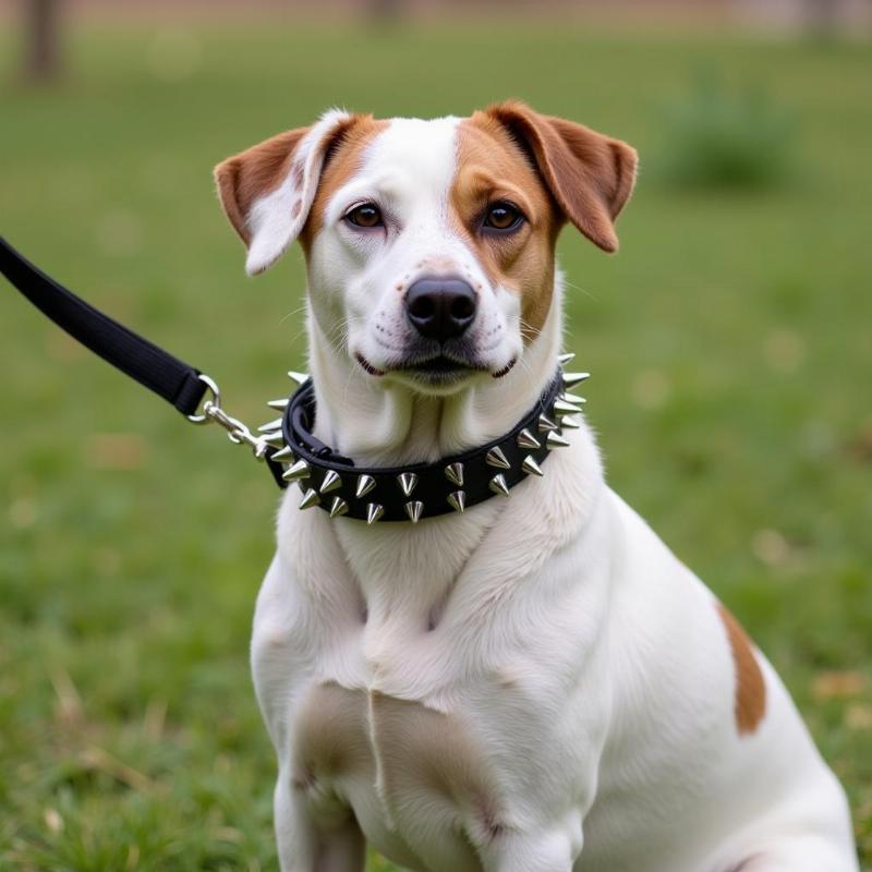 Dog Wearing Spiked Collar Safely