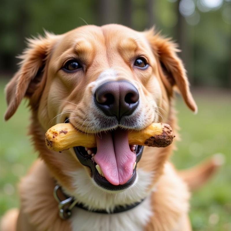 Dog Happily Chewing a Toy