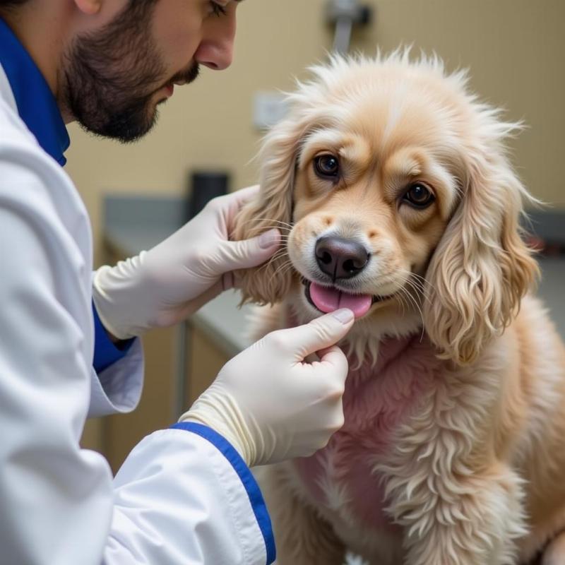 Dog with Mange Receiving Treatment