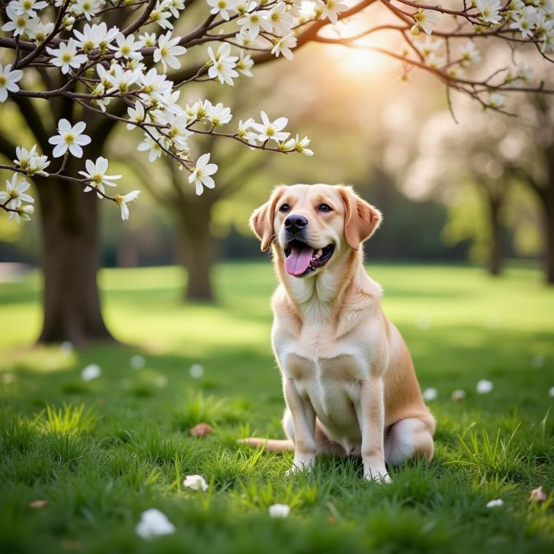 Dogwood Tree and a Dog