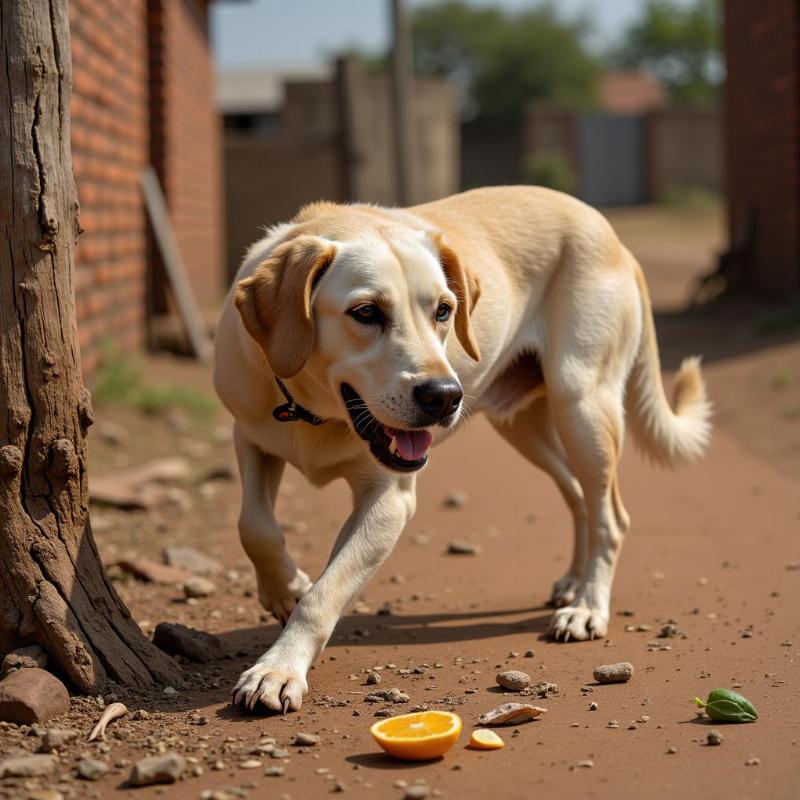 Domesticated Dog Searching for Food