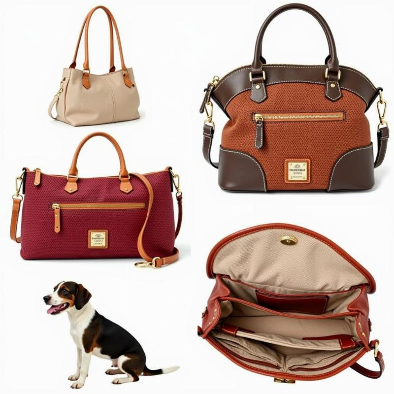 Various styles of Dooney and Bourke dog handbags