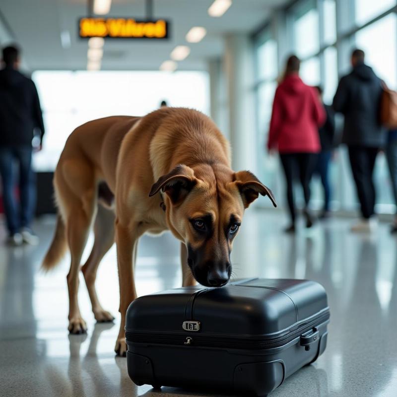 Drug dog sniffing luggage