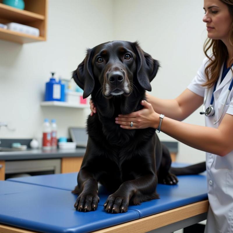 Flat Coated Retriever at the vet getting a check-up