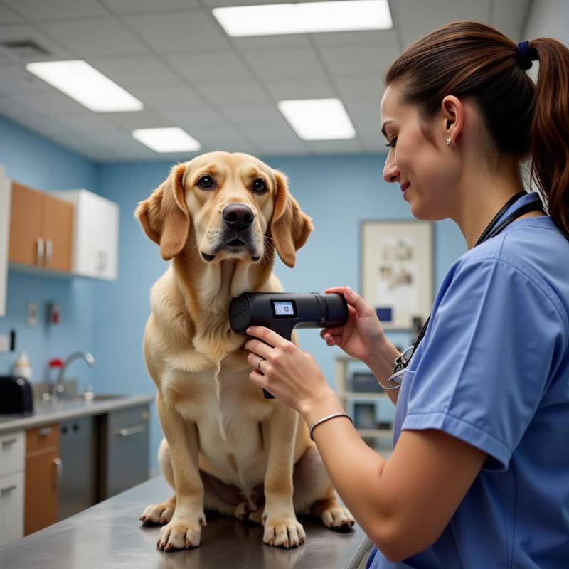 Checking a found dog for a microchip in San Antonio