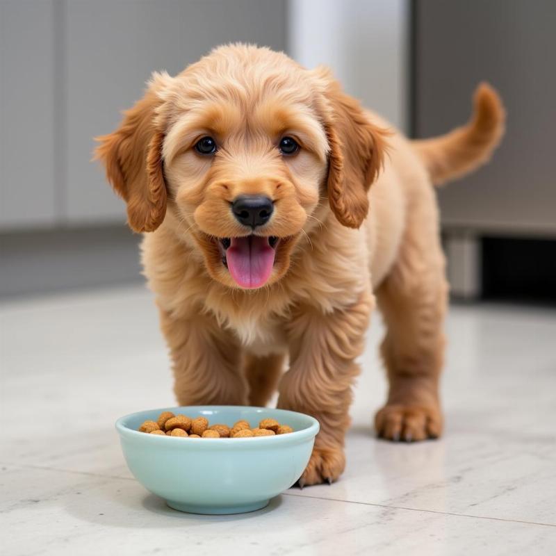 Goldendoodle Puppy Eating