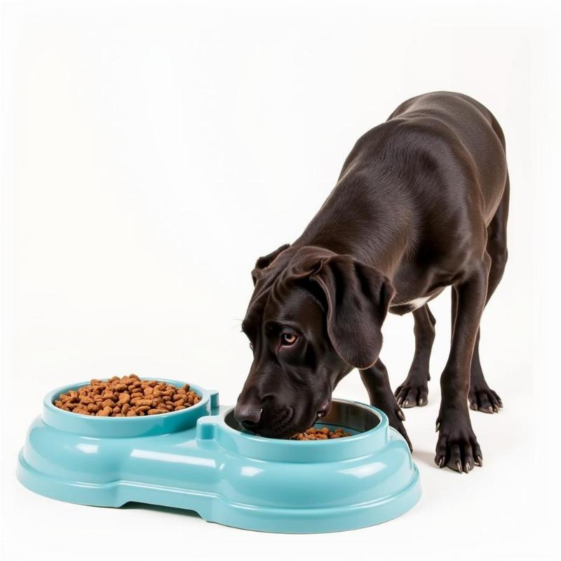 Great Dane with a slow feeder bowl