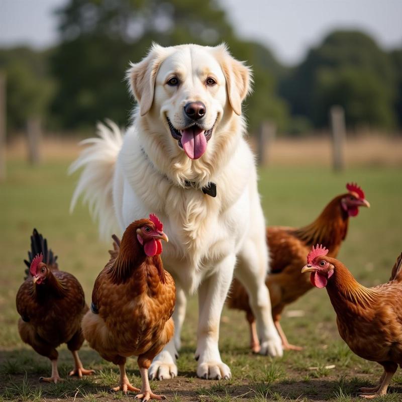 Great Pyrenees guarding chickens