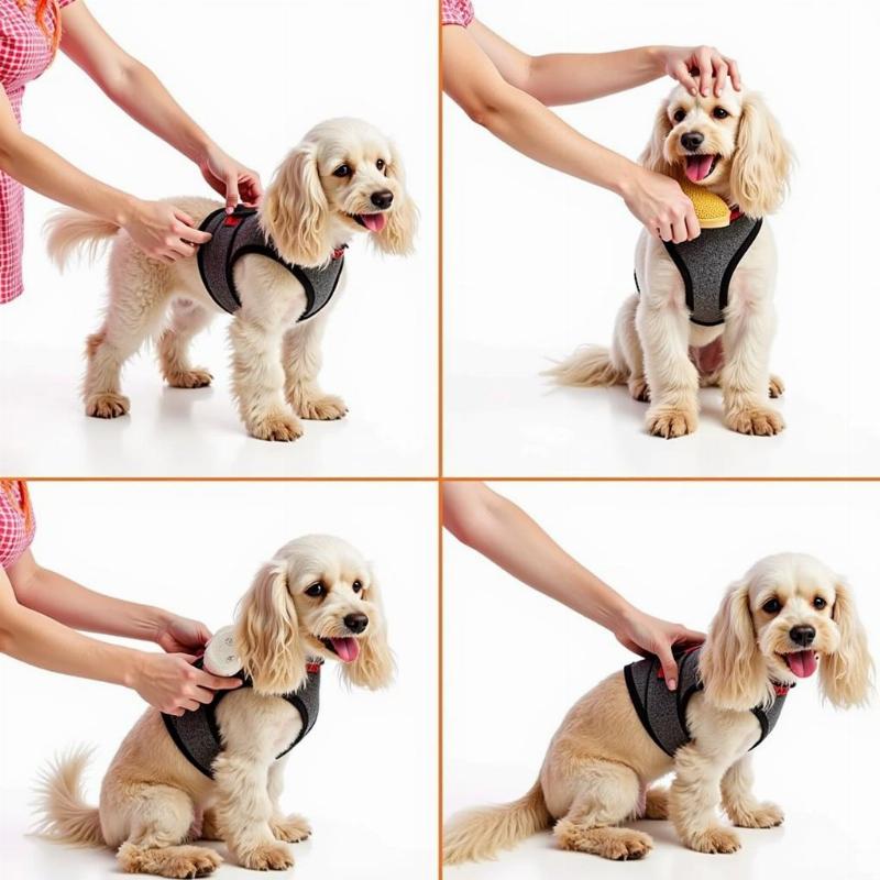 Grooming a Long-Haired Dog Wearing a Harness