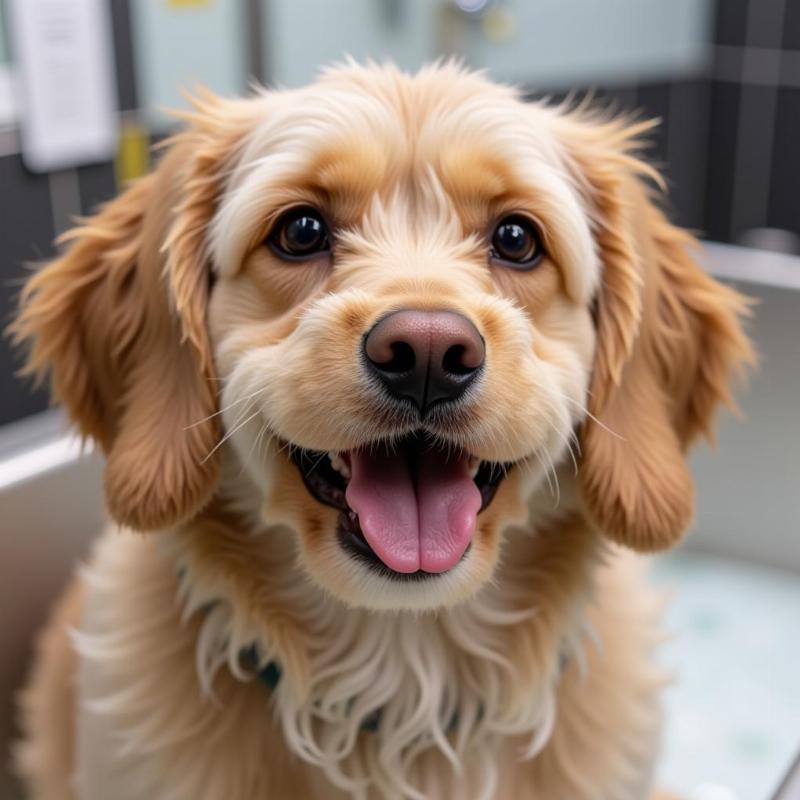 Happy Dog After Bath and Biscuit Grooming