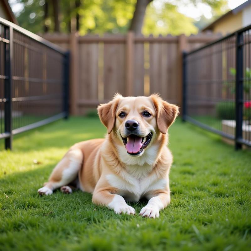 Happy Small Dog in a Fenced Yard