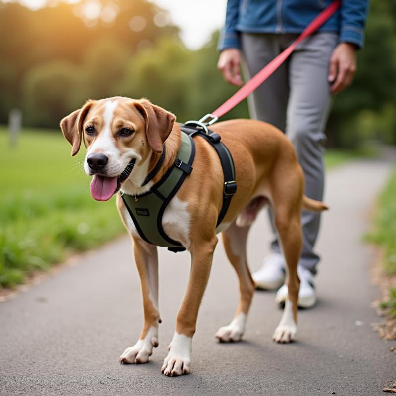 Harness supporting an arthritic dog