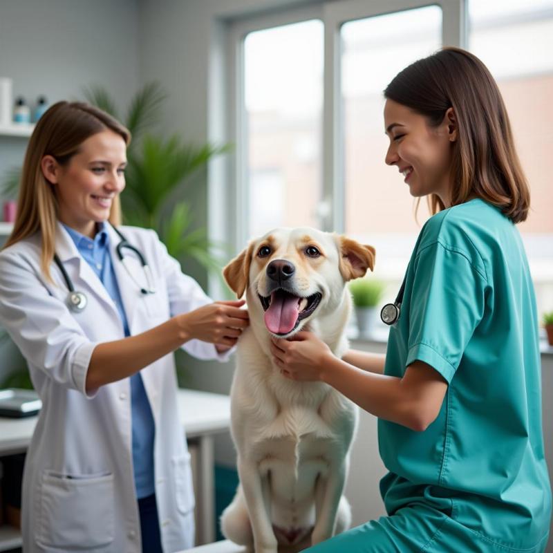 Healthy dog receiving preventative care