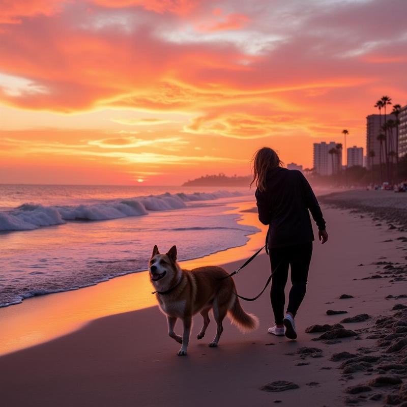 Dog walking on Hollywood Beach