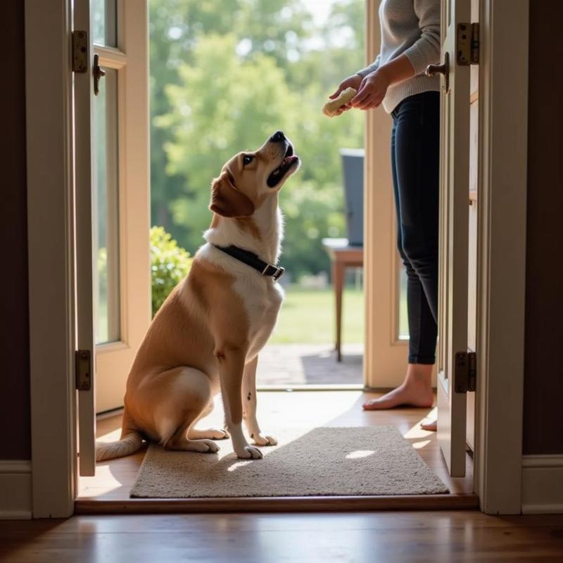 Training a dog to stay at the door