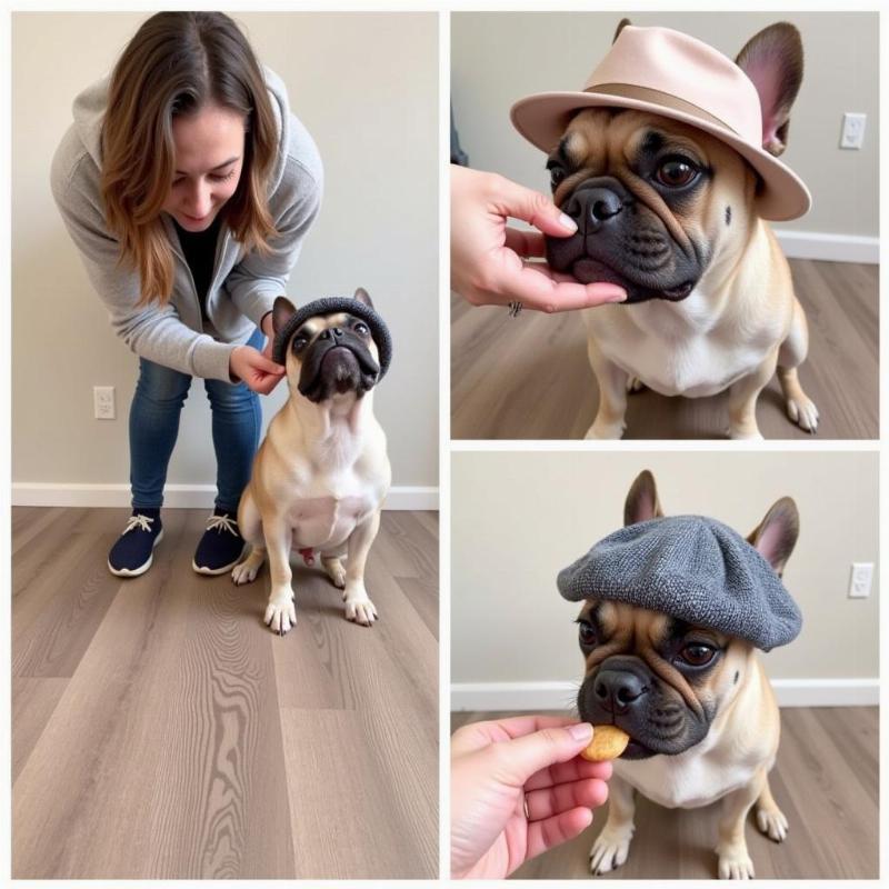 Training a French bulldog to wear a hat