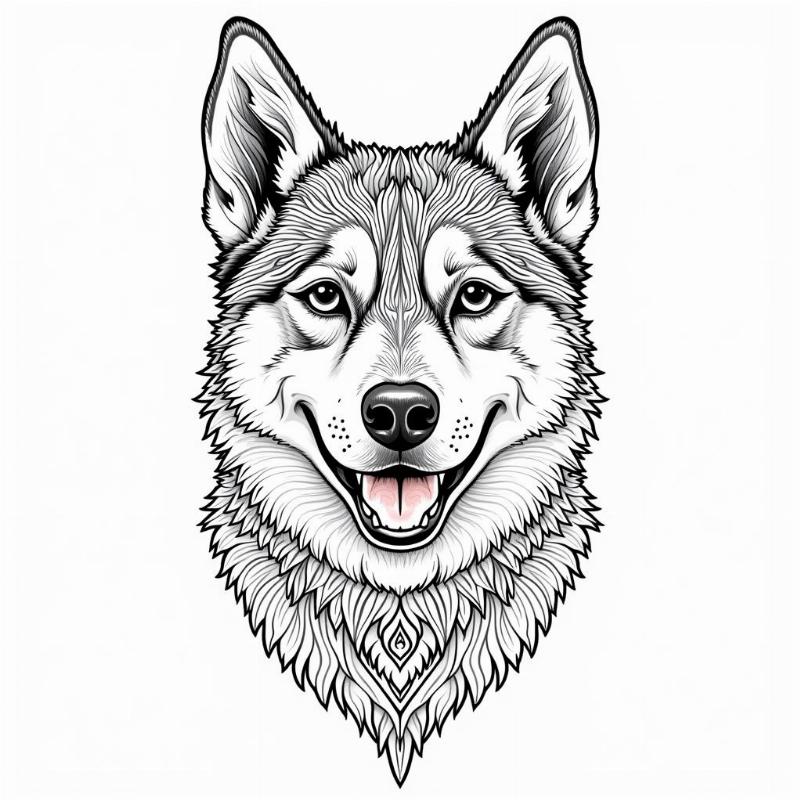 Husky Coloring Page: Intricate Design