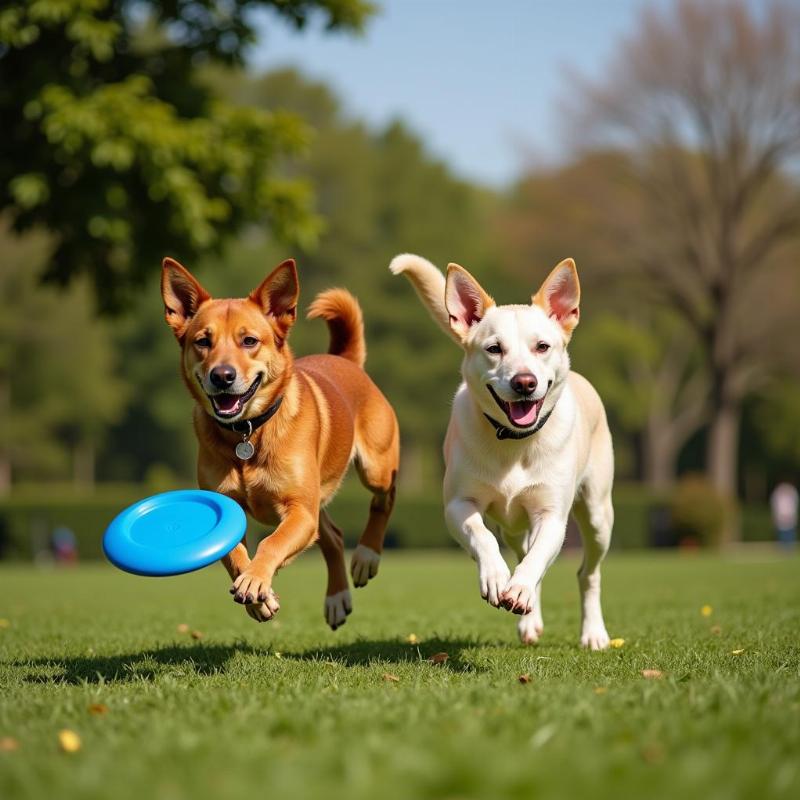 Inukai Dogs Playing Fetch in a Park