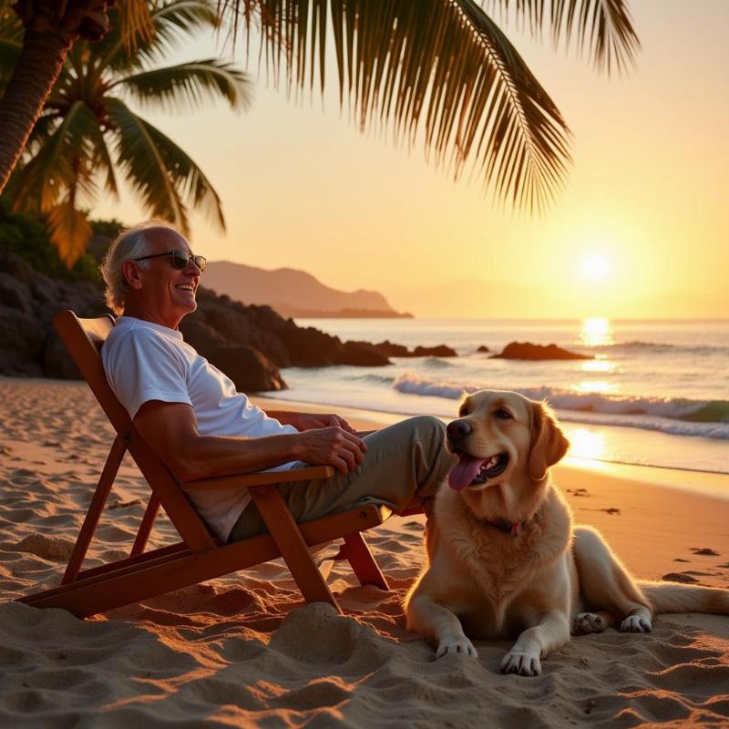 Jimmy Buffett and his dog Lola enjoying beach time